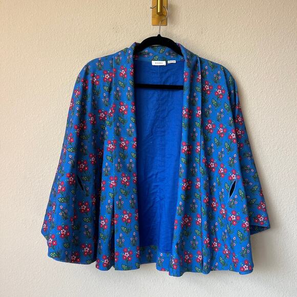 Rhode Suki Wrap Effect Floral Crepe Top in Blue Multi - Picture 2 of 6